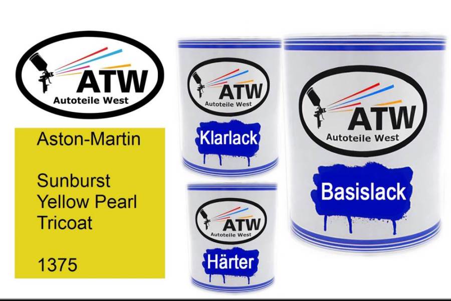 Aston-Martin, Sunburst Yellow Pearl Tricoat, 1375: 1L Lackdose + 1L Klarlack + 500ml Härter - Set, von ATW Autoteile West.